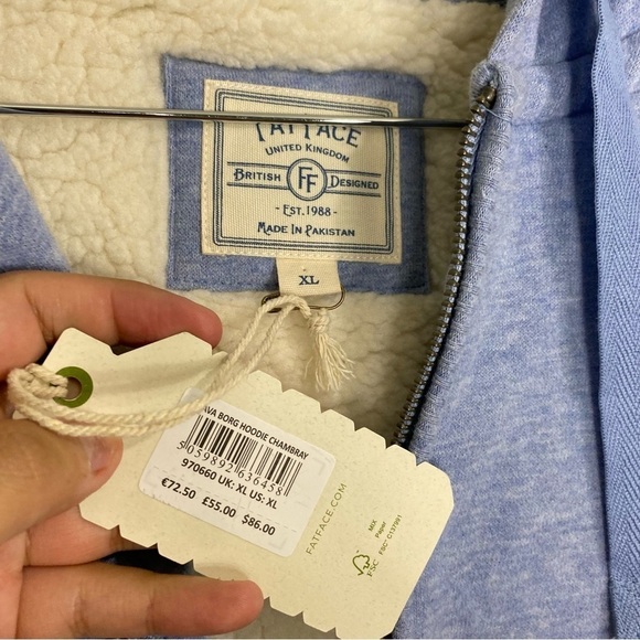 Fat Face Ava Borg Hoodie Zip Up Baby Blue Sz‎ XL - Picture 2 of 4